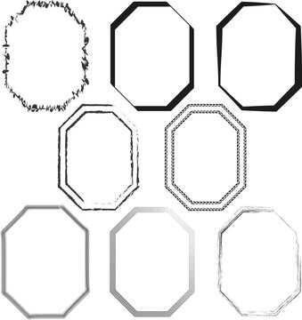Octagon frames set. Geometric borders variety. Abstract shapes collection. Hand-drawn style octagons. Vector illustration. EPS 10.