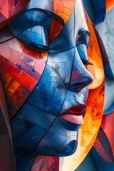 Fototapeta premium Cubist of Innovation A Visionary Odyssey through Vibrant Geometric Formations and Hyper Detailed Facial Expressions
