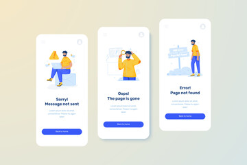 Error state page not found, missing page and message not sent on UI onboard screen template set