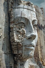 Weathered and Decaying Face of Cultural Heritage Frozen in Surreal Cinematic Stillness