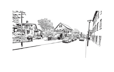 Fototapeta premium Print Building view with landmark of Reykjavík is the capital in Iceland. Hand drawn sketch illustration in vector.