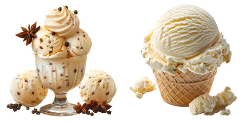 vanilla ice cream isolated on a transparent PNG background, white background , Generative Ai