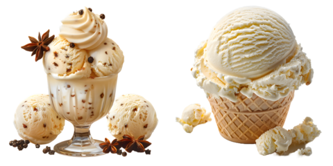 vanilla ice cream isolated on a transparent PNG background, white background , Generative Ai