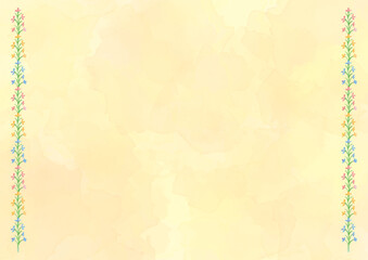 水彩手描きのナチュラルな植物を左右に配した背景-横型