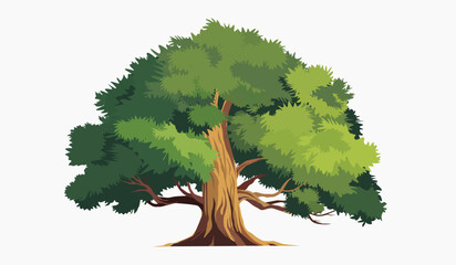 Vector illustration of green big tree isolated on white background.