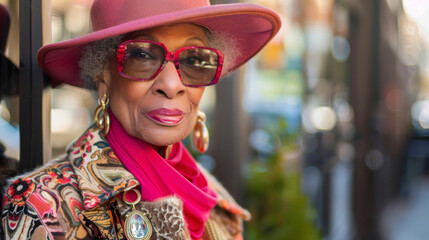 Wisdom and fashion merge as an older Black woman showcases a chic and timeless ensemble smashing stereotypes that older folks cant keep up with the trends. .