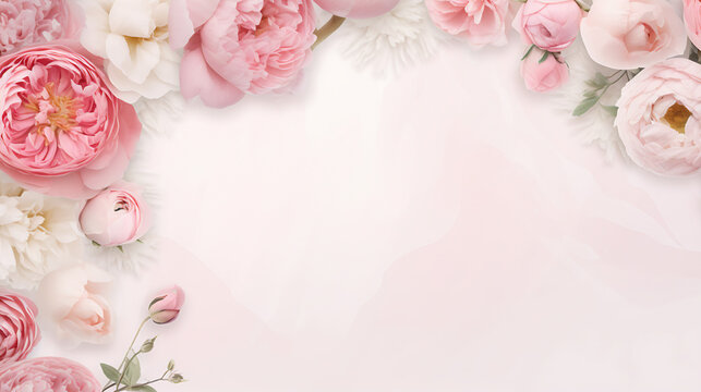 Artistic Blank White Card Surrounded by Flower Watercolor Perfect Canvas, Generative Ai