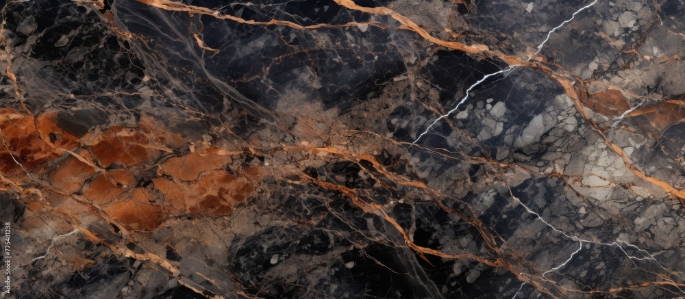 Poster close-up view of a polished marble surface displaying shades of brown and black colors, creating an 