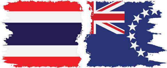 Naklejka premium Cook Islands and Thailand grunge flags connection vector