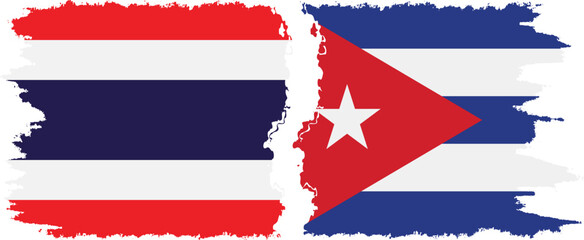 Cuba and Thailand grunge flags connection vector