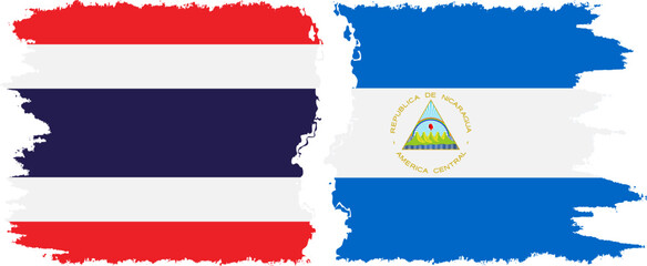 Nicaragua and Thailand grunge flags connection vector