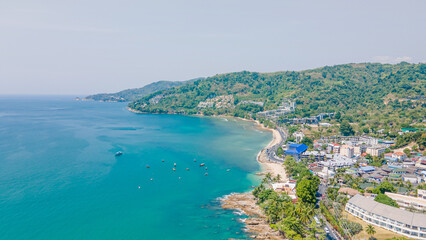 Patong Beach Popular places. afternoon light sky and blue ocean are on the back of white Phuket sea is the one of landmarks on Phuket island Thailand.