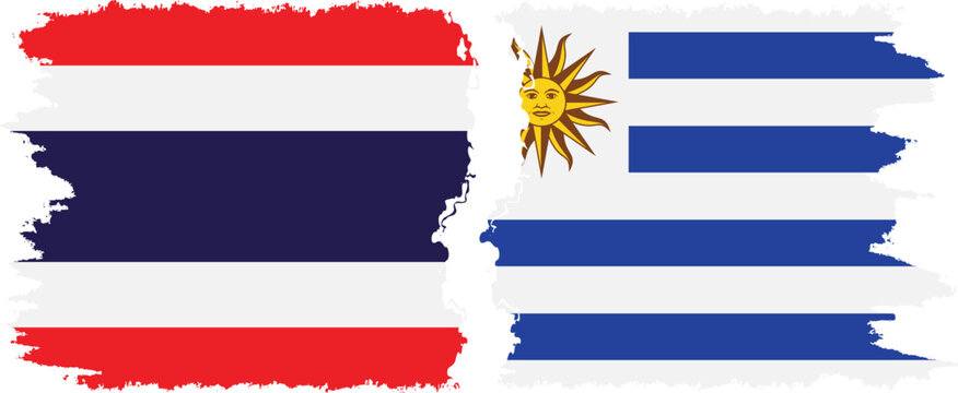 Uruguay and Thailand grunge flags connection vector