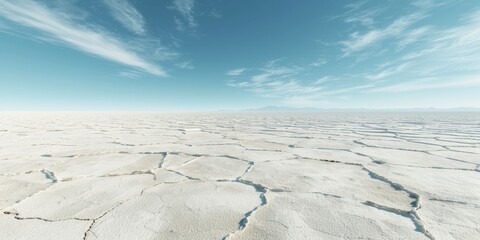 A salt flat texture, inspired by the vast Salar de Uyuni, with the ground cracked into hexagonal patterns and the horizon blending sky and earth created with Generative AI Technology