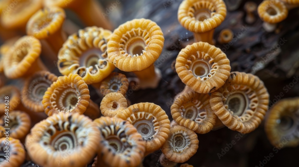 Poster a group of sporangia of varying sizes and shapes each one showcasing its own unique design and struc