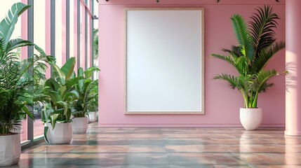 Nature's plea: A blank mockup on the mall wall, framed by soft pastel hues, calls for action to protect our planet. - obrazy, fototapety, plakaty