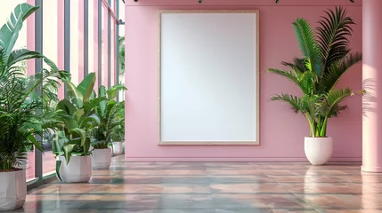 Foto op Plexiglas Nature's plea: A blank mockup on the mall wall, framed by soft pastel hues, calls for action to protect our planet. © 2D_Jungle