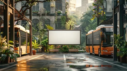 Foto op Aluminium Greening the streets: A blank mockup amidst a bustling urban scene, promoting initiatives for cleaner, greener cities. © 2D_Jungle