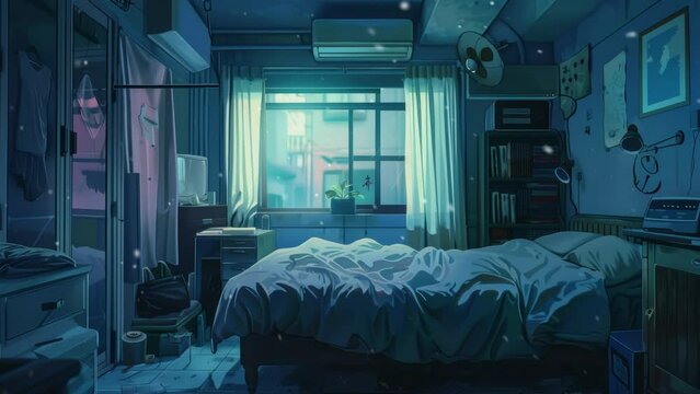 Lofi room, beautiful chill, atmospheric wallpaper. background. lo-fi, hip-hop style. Anime and manga style.