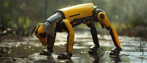 A robotic dog performing search and rescue missions in disaster-stricken areas
