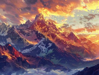 The majestic sight of a mountain range bathed in the golden light of sunset