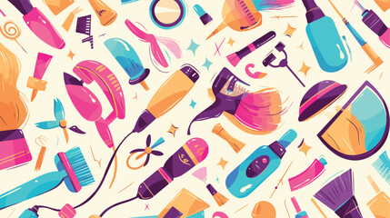 Hairdresser tools. Seamless pattern with beautician