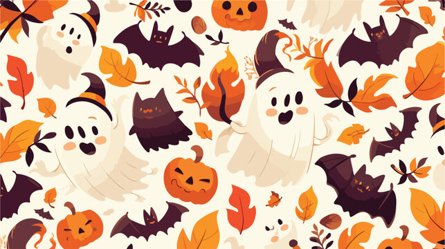 Halloween seamless pattern with Cute Funny Ghosts B