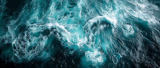 Abstract background, Waves of Sea & river water meet each other during high tide and low tide. Whirlpools of the maelstrom of Saltstraumen. Aerial view waves. Blue water background.  - obrazy, fototapety, plakaty