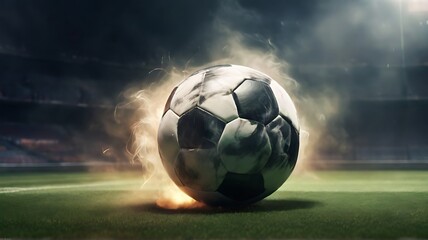 Football lies in the smoke on stadium grass Ball - Powered by Adobe