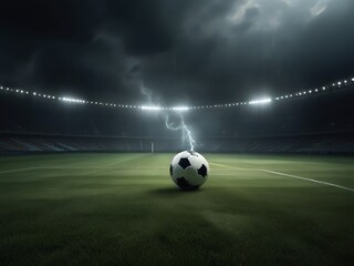 Football lies in the smoke on stadium grass Ball