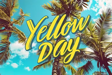  Yellow Day over palm trees and blue sky summer concept background © Pajaros Volando