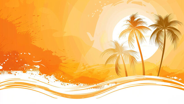 Summer concept banner illustration with palm trees over orange background
