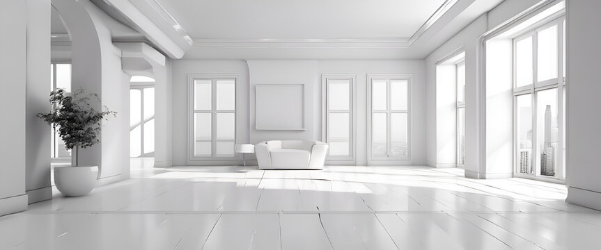 3D White Interior Background blurry