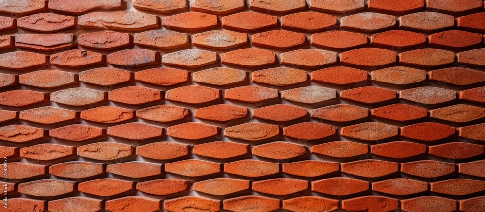 Poster close-up view of a brick wall showing a pattern of hexagonal bricks in a structured arrangement, cre