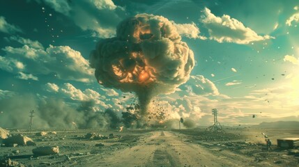 Nuclear bomb with mushroom cloud