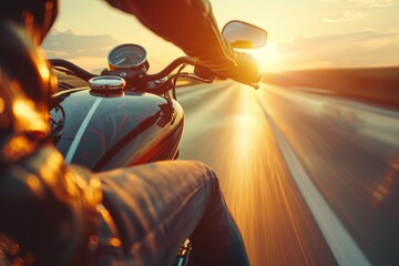 motorcycle on the road in a sunny, Looking for adventure, Generative AI