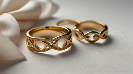 rings on a white background, Woman stylish fashion accessories in gold color on white.generative.ai