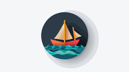 Paper ship icon in black circle 2d flat cartoon vac