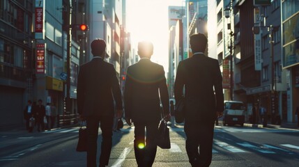 Group of business Japanese people from a wide range of generations rear view - Powered by Adobe