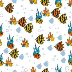 Tropical Fish and Coral Reef Seamless Pattern
