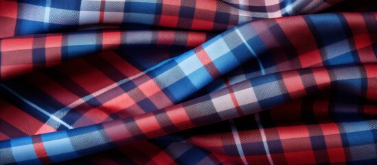 Detailed shot of a stylish red and blue checkered shirt, showcasing its vibrant colors and intricate pattern - obrazy, fototapety, plakaty