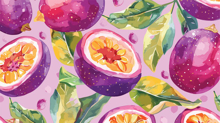 Passion fruit or maracuya. Seamless pattern with ha
