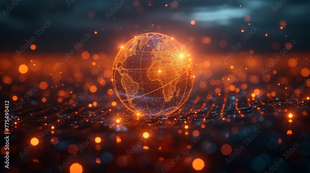 Poster a globe surrounded by a network of connections between businesses, symbolizing globalization and int