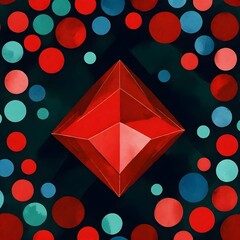 red diamond shape on center with red and blue  dots on black background background