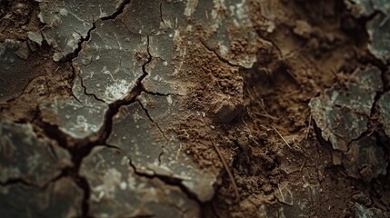 Detailed view of a tree trunk with prominent cracks running through the dry bark
