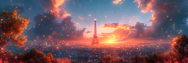 fire in the forest,
Eiffel Tower Rises Above the Beautiful Cityscape - obrazy, fototapety, plakaty