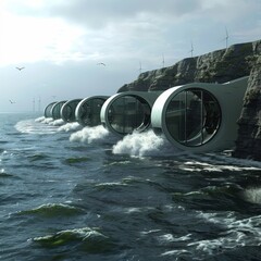 Tidal power stations on coasts: Tide stations installed on the shores of seas and oceans utilize the energy of water movement caused by tides. This innovative method allows for energy generation from