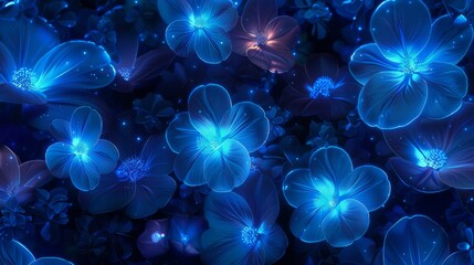 A pattern of glowing, bioluminescent flowers thriving in secret corners, using their magical luminescence to illuminate hidden messages and paths created with Generative AI Technology