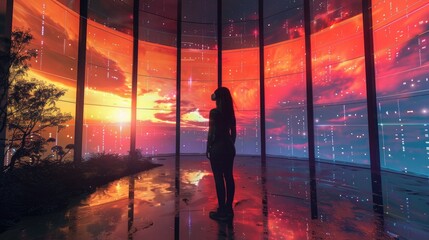 Virtual Reality Simulation Room: Infinite Digital Landscapes - obrazy, fototapety, plakaty