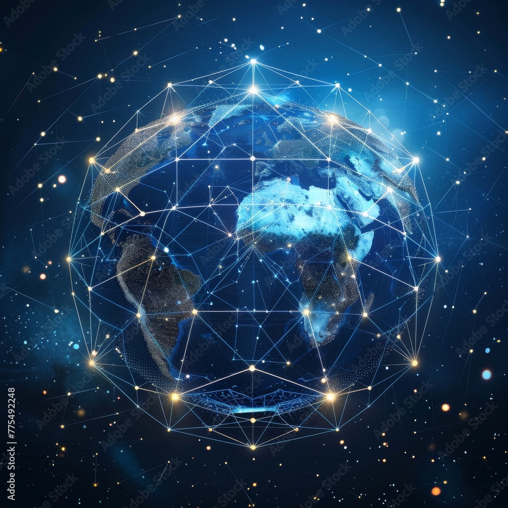 Aufkleber a globe surrounded by a network of connections between businesses, symbolizing globalization and int